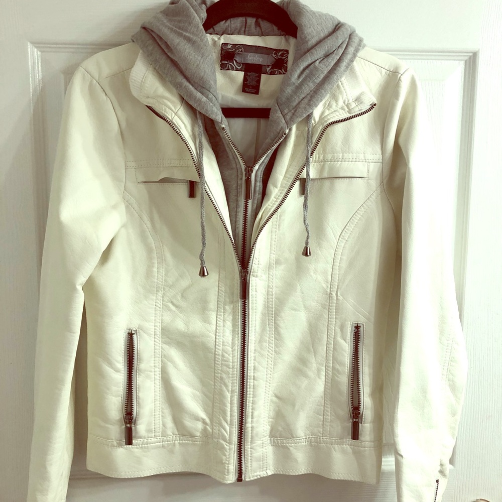 Vintage style white leather jacket